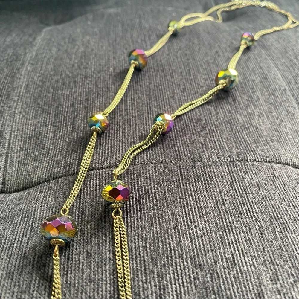 Dainty Aurora Borealis Stationary Glass Beaded Necklace - Picture 7 of 11